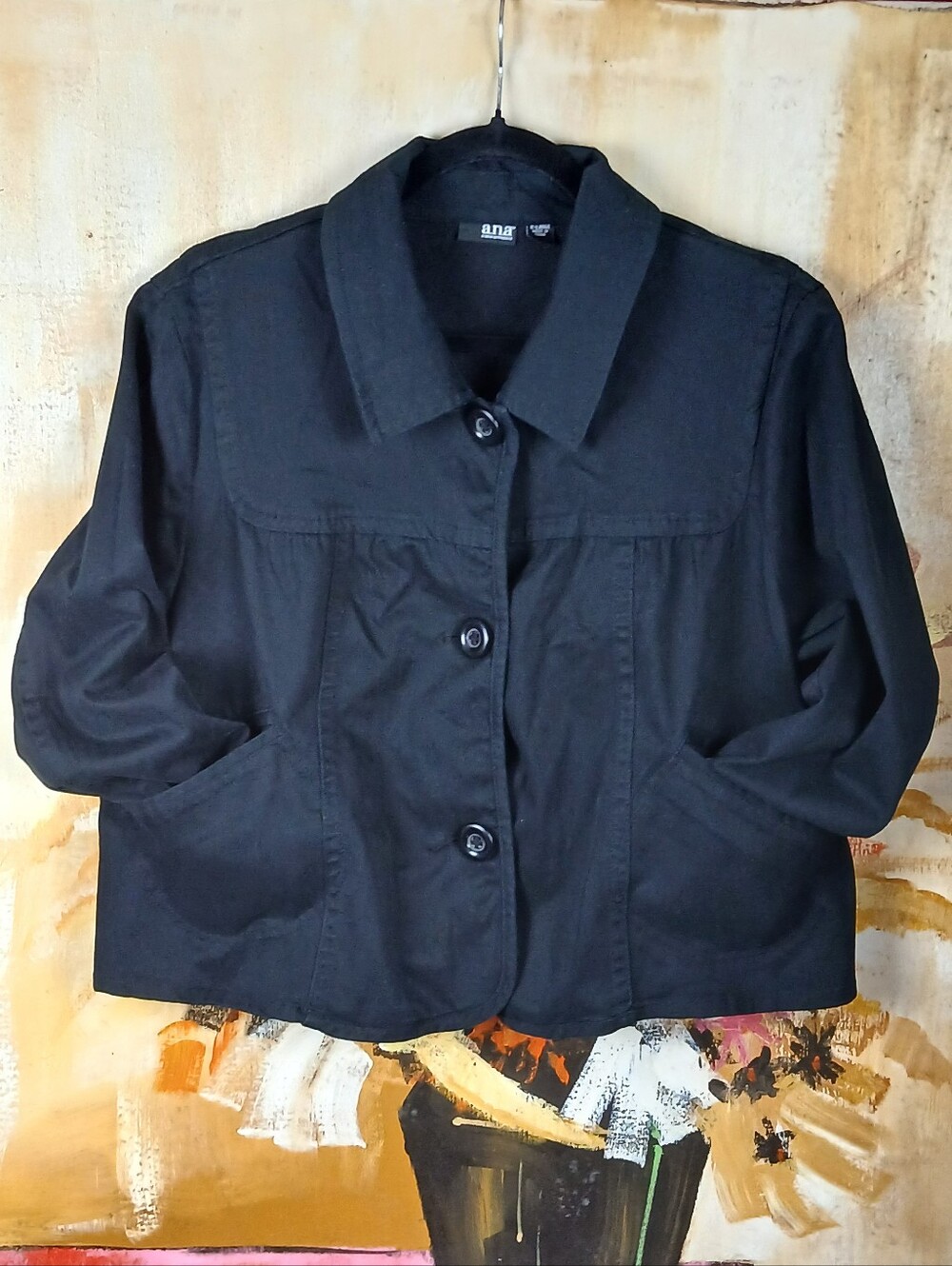 a.n.a Black Cotton Blend Button Front Jacket Size XL